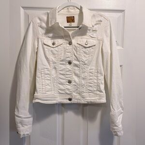 American Eagle Outfitters AE White Distressed Denim Coat Jean Jacket Sz Medium